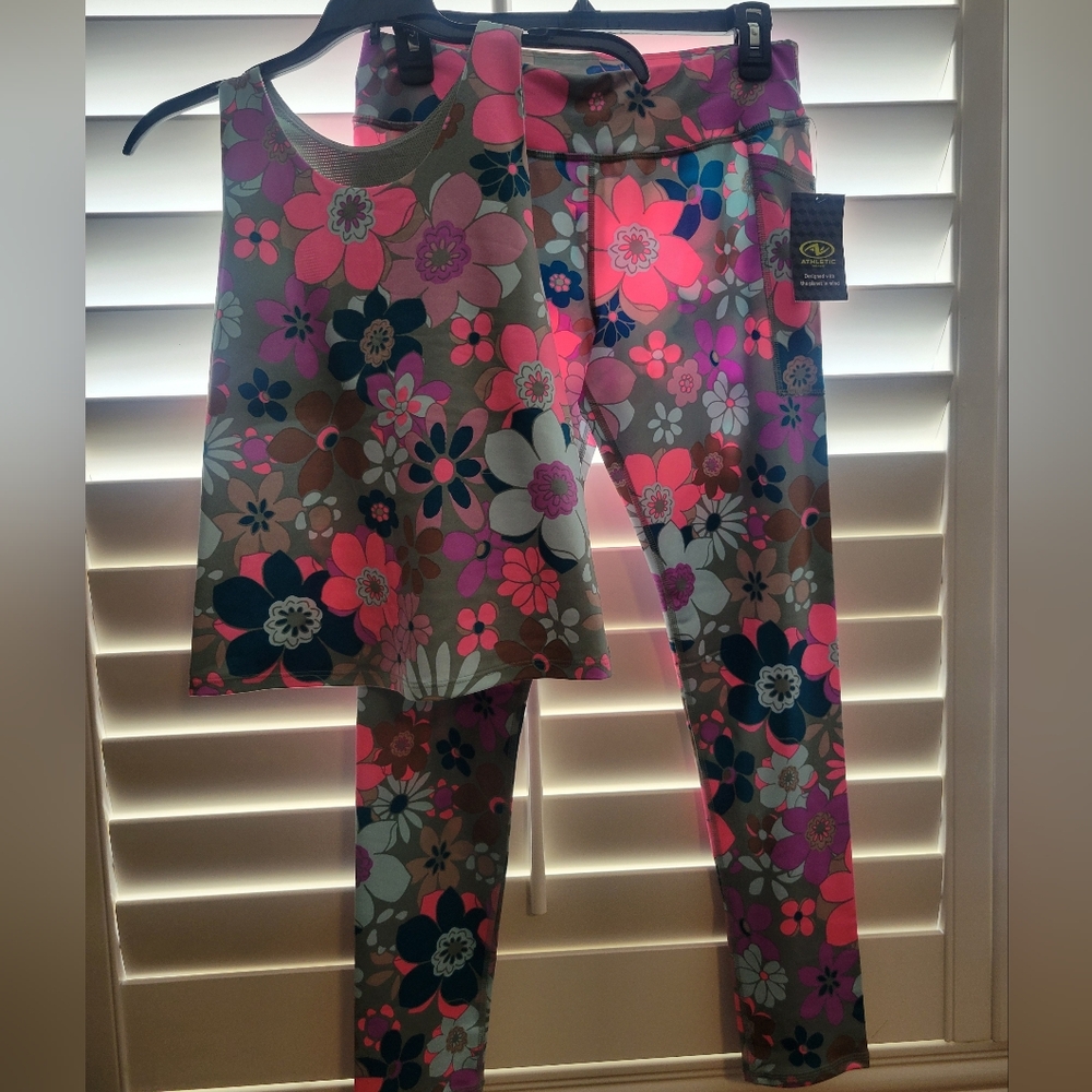 Floral Workout Set Girls - Pink and Gray
